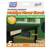 Boss Tape Yuvarlak Mobilya Masa Kenar Bandi, 18 mm x 5 mt Boyut, Siyah