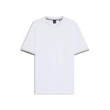BOSS Thompson 04 erkek tişörtü, pamuk jarseden, manşetlerde imza şeritli, Beyaz 100, 3XL