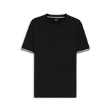 BOSS Thompson 04 erkek tişörtü, pamuk jarseden, manşetlerde imza şeritli, Siyah, 3XL