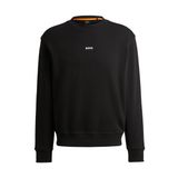BOSS WeSmallcrew Relaxed-Fit erkek sweatshirt, pamuklu terry kontrast logolu, siyah 1, XL