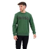 BOSS Yuvarlak yakalı erkek sweatshirt, ön tarafta kontrastlı maksi logo, uzun kollu, standart kesim, renk yeşil, Açık Yeşil, XL