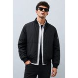 Bossago Erkek Siyah Bomber Ceket – Kolej Yaka Fermuarlı Mevsimlik Basic Casual Ceket