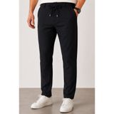 Bossago Erkek Siyah Slim Fit Casual Bağcıklı Beli Lastikli Kumaş Pantolon