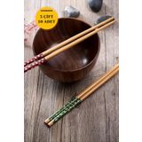 bossandmuse 1. Kalite Bambu Çubuklar - Çiçek Desenli, 5 Çift (10 ADET) Çin Yemek Çubuğı Chopstick