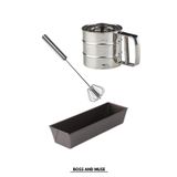 bossandmuse 3 Parça Baton Kek Kalıbı Pasta Yapma Seti Un Eleği Basmalı Çırpıcı
