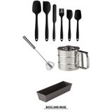 bossandmuse 9 Parça Pasta Şefi Silikon Spatula Seti Kek Kalıbı Un Eleği Basmalı Çırpıcı