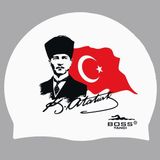 Bosstancı Atatürk Silüeti ve Türk Bayrağı Baskılı Silikon Bone Yüzücü Havuz ve Deniz Bonesi - Standart - Beyaz
