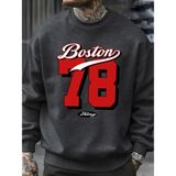 Boston Numarası 78 Baskılı Erkek Kazak Rahat Hip Hop Kazaklar Vintage Büyük Boy Bisiklet Yaka - Antrasit
