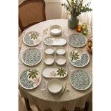 Botanik 6 Kişilik 14 Parça Handmade Seramik Kahvaltı Takımı Modern Kahvaltı Sunum Seti Desenli Tabak