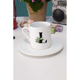 Botanik L Harfli Türk Kahvesi Fincanı Beyaz - 1 Adet - 70 ml