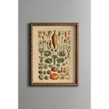 Botanik Sebze Koleksiyonu - Vintage Desenli Çerçeve - İnce Model, Altın2, 21 x 30