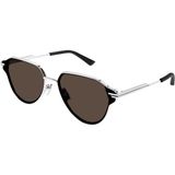 Bottega Veneta BV1271S 004 Gümüş Kahverengi Geometrik Unisex Güneş Gözlüğü 63-16