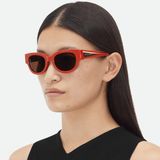 Bottega Veneta BV1278SA 004 Turuncu Kahverengi Oval Unisex Güneş Gözlüğü 52-21-145
