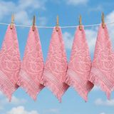 Botti Home %100 Pamuk Jakarlı 5’li Mutfak Havlusu Seti, Lavabo Kenarı Misafir El Havlusu 30 × 45 Cm, Çeyizlik Küçük Boy 5 Parça El Havlusu - Pembe