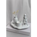 BOTTİKO Bottiko Biblolu Vazolu Mum Dekoratif Beton Set beyaz