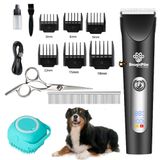 BougiePaw Profesyonel Köpek Kesme Makinesi Bakım Kiti - Maquina para Cortar Pelo De Perros - Banyo Fırçası, Hayvan Kesme Makineleri, Küçük ve Büyük Köpekler için Düşük Gürültülü Şarj Edilebilir Tıraş