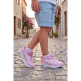 BOUIS Çocuk Pembe Beyaz Cırt Cırtlı Işıklı Triko Günlük Yürüyüş Koşu Spor Ayakkabı Bağcıklı Rahat Konforlu Okul Sneaker