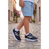 BOUIS Çocuk Siyah Beyaz Cırt Cırtlı Işıklı Triko Günlük Yürüyüş Koşu Spor Ayakkabı Bağcıklı Rahat Konforlu Okul Sneaker