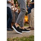 BOUIS Erkek Siyah Beyaz Süet Casual Bağcıksız Loafer Makosen Klasik Günlük Beyaz Taban Hafif Ayakkabı