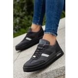 BOUIS Erkek Siyah Gri Casual Spor Yürüyüş Ayakkabısı Kalın Rahat Taban Hafif Çizgi Detaylı Sneaker