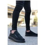 BOUIS Erkek Siyah Yüksek Taban Günlük Ayakkabı Kalın Çift Bantlı Dayanıklı Deri Koku Yapmaz Sneaker