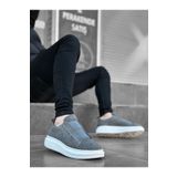 BOUIS Erkek Süet Gri Beyaz Taban Spor Dayanıklı Günlük Ayakkabı Yüksek Kalın Taban Bantlı Sneaker