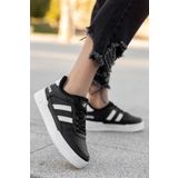 BOUIS Kadın Siyah Beyaz Şeritli Casual Düz Renk Spor Ayakkabı Yüksek Taban Bağcıklı Klasik Sneaker
