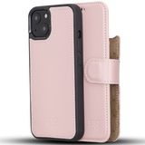 Bouletta Apple iPhone 13 Uyumlu Deri Cüzdanlı Kılıf Magsafe RFID NU2 Pembe