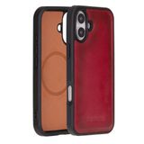 Bouletta Apple iPhone 16 Plus uyumlu, Hakiki Deri, El Yapımı Kılıf, Gölgeli Kırmızı