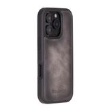 Bouletta Apple iPhone 16 Pro uyumlu, Hakiki Deri, El Yapımı Kılıf, Gölgeli Gri