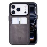 Bouletta, Apple iPhone 17 Pro için, Hakiki Deri, El Yapımı Kartlıklı Kılıf, İç Yüzeyi Kadife, Gölgeli Gri