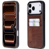 Bouletta, Apple iPhone 17 Pro Max için, Hakiki Deri, El Yapımı Kartlıklı Kılıf, İç Yüzeyi Kadife, Antik Kahve