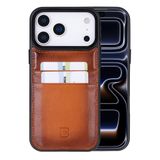 Bouletta, Apple iPhone 17 Pro Max için, Hakiki Deri, El Yapımı Kartlıklı Kılıf, İç Yüzeyi Kadife, Gölgeli Taba