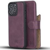 BOULETTA iPhone 13 Pro için Kılıf - Hakiki Deri Cüzdan Folyo Kılıflar Manyetik Ayrılabilir RFID Engelleme Magsafe Flip Stand Telefon Kılıfı 3 Kart Yuvası ve Destek Çubuğu ile 15 cm 2027 Mor