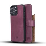 BOULETTA iPhone 13 Pro Max için Kılıf - Hakiki Deri Cüzdan Folyo Kılıflar Manyetik Çıkarılabilir RFID Engelleme Magsafe Flip Stand Telefon Kılıfı 3 Kart Yuvalı ve Destek Çubuğu 15,7 cm Koyu Mor