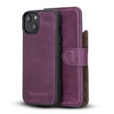 BOULETTA iPhone 14 Plus Kılıf Cüzdan Magsafe - Gerçek Deri Manyetik Çıkarılabilir Folyo Telefon Kılıfı RFID Kart Tutuculu 3 Yuvalı 6,7 inç Mor