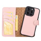 BOULETTA iPhone 14 Pro Cüzdan Kılıf - Hakiki Deri Manyetik Ayrılabilir Folyo Telefon Kılıfı RFID Kart Tutucu 3 Yuvalı 6.1'' Erkekler Kadınlar için Pembe