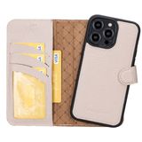 BOULETTA iPhone 14 Pro Cüzdan Kılıfı Magsafe Uyumlu Tam Tahıl Deri, Manyetik Çıkarılabilir Folyo Telefon Cüzdan Kılıfı (2'si 1 arada) - RFID Engelleme ile 3 Kart Tutucu 6,1 inç Bej