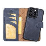 BOULETTA iPhone 14 Pro için Cüzdan Kılıf Magsafe Uyumlu Tam Tahıl Deri, Manyetik Çıkarılabilir Folyo Telefon Cüzdan Kılıfı (2'si 1 arada) - RFID Engelleme ile 3 Kart Tutucu 6,1 inç, Vintage Mavi
