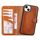 BOULETTA iPhone 15 Plus Kılıf Magsafe Uyumlu Tam Tahıl Deri, Manyetik Çıkarılabilir Folyo Telefon Cüzdan Kılıfı (2'si 1 arada) - RFID Engelleme 6,7 inç ile 4 Kart Tutucu, Tan Kahverengi