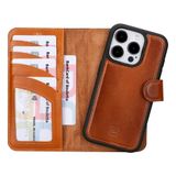 BOULETTA iPhone 15 Pro Kılıf Magsafe Uyumlu Tam Tahıl Deri, Manyetik Çıkarılabilir Folyo Telefon Cüzdan Kılıfı (2'si 1 arada) - RFID Engelleme 6,1 inç ile 4 Kart Tutucu, Tan Kahverengi