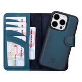 BOULETTA iPhone 15 Pro Kılıf Magsafe Uyumlu Tam Tahıl Deri, Manyetik Çıkarılabilir Folyo Telefon Cüzdan Kılıfı (2'si 1 arada) - RFID Engelleme ile 4 Kart Tutucu 6,1 inç, Mavi