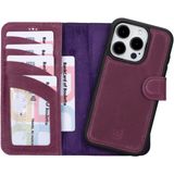BOULETTA iPhone 15 Pro Kılıf Magsafe Uyumlu Tam Tahıl Deri, Manyetik Çıkarılabilir Folyo Telefon Cüzdan Kılıfı (2'si 1 arada) - RFID Engelleme ile 4 Kart Tutucu 6,1 inç, Mor