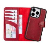BOULETTA iPhone 15 Pro Kılıf Magsafe Uyumlu Tam Tahıl Deri, Manyetik Çıkarılabilir Folyo Telefon Cüzdan Kılıfı (2'si 1 arada) - RFID Engelleme ile 4 Kart Tutucu, Bitkisel Kırmızı