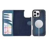 BOULETTA iPhone 16 Pro El Yapımı için Premium Deri Cüzdan Kılıf, Kickstand, Magsafe Uyumlu, Çıkarılabilir Manyetik Kapaklı Kapak, Güçlü Mıknatıslar, Düşme/Darbe Koruması 6,3 inç Mavi