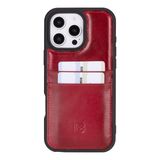 BOULETTA Kadın ve Erkek için iPhone 16 Pro ile Uyumlu Deri Kılıf El İşi Birinci Sınıf Deri, Düşme/Darbe Koruması, Kamera Koruması, RFID Engelleme 6,3 inç Kırmızı