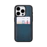 BOULETTA Kart Tutuculu iPhone 15 Pro Kılıfı ile Uyumlu - Hakiki Deri, Koruyucu, İnce Telefon Kılıfı, 2 Kart Tutucu, RFID Engelleme 6,1 inç, Mavi