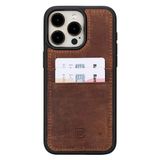 BOULETTA Kart Tutuculu iPhone 15 ProMax Kılıfı ile Uyumlu - Hakiki Deri, Koruyucu, İnce Telefon Kılıfı, 2 Kart Tutucu, RFID Engelleme 6,7 inç, Antik Kahverengi