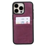 BOULETTA Kart Tutuculu iPhone 15 ProMax Kılıfı ile Uyumlu - Hakiki Deri, Koruyucu, İnce Telefon Kılıfı, 2 Kart Tutucu, RFID Engelleme 6,7 inç, Mor
