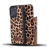 Bouletta LEO-1 Leopar Apple İphone 13 Pro Uyumlu Deri Cüzdanlı Kılıf